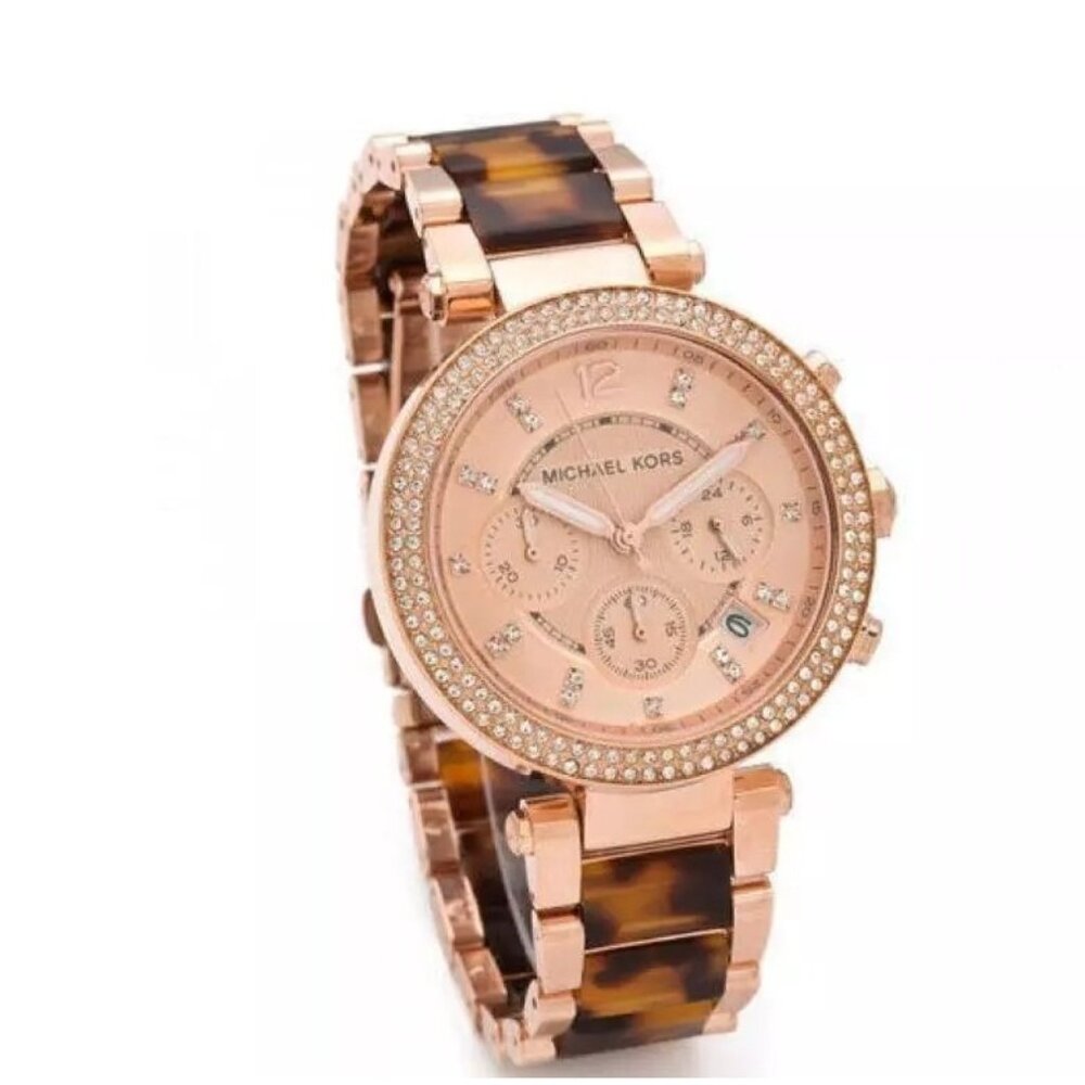 NEW Michael Kors MK5538 Parker Rose Gold Tortoise Watch Stainless Steel Acetate - Picture 4 of 7